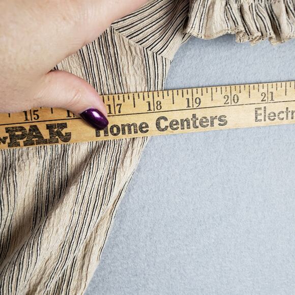 Puff Sleeve Smocked Peasant‎ Blouse Beige Stripe Neutral Boho Festival Size XS - Picture 7 of 8